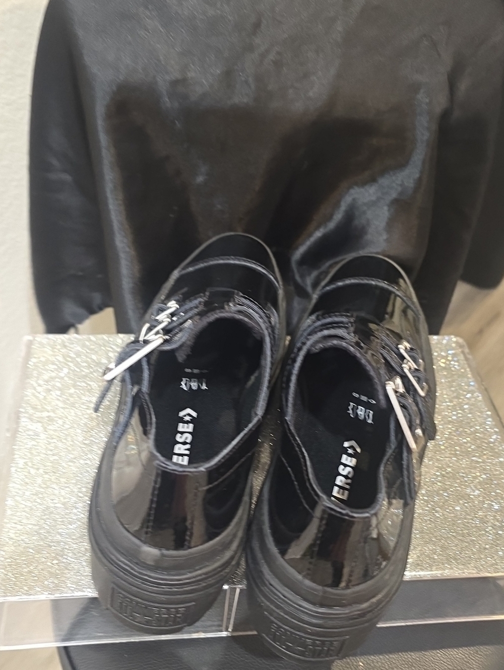 Converse Chuck Taylor All Star Lugged Heel Mary Jane Platform Shoe- Black Patent - Picture 12 of 12